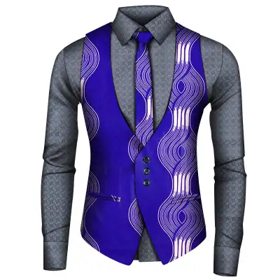 African Men's Shirt Vest Tie Three-piece Set