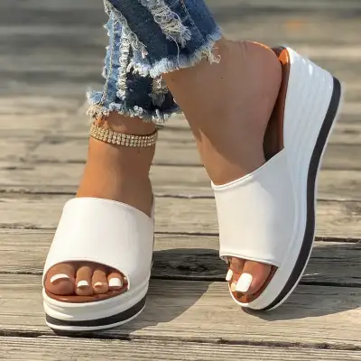 Fish Mouth Wedges Sandals Summer Fashion Hollow Design High Heels Slides Slippers Casual Beach Shoes For Women