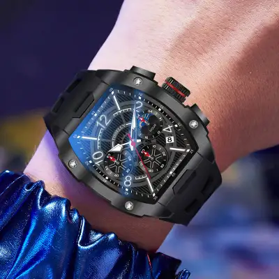 Men's Bucket-shaped Sports Waterproof Luminous Watch