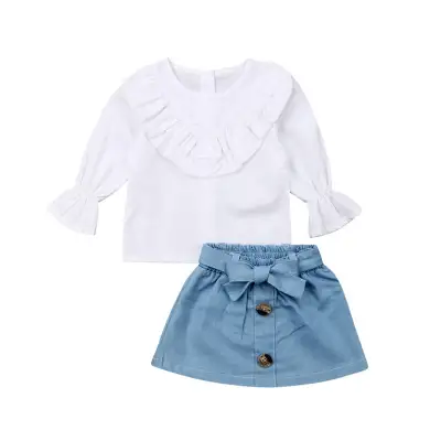 Children's Clothing Spring And Autumn Infant Toddler Fresh White Jersey Denim Skirt Suit