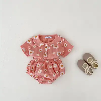 Baby Girl Suit Korean Style Doll Collar Short Sleeve Top