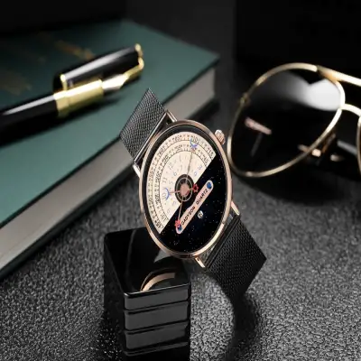 Fashion Quartz Calendar Alloy Mesh Belt Men's Watch