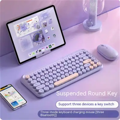 Three Mode Bluetooth Keyboard And Mouse Set Wireless Brain Laptop Girls Office Tablet