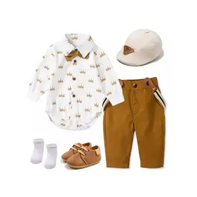 Baby Boy Gentleman Dress Infant Long-sleeved Trousers Triangle Rompers Suit