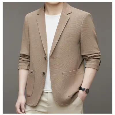 Spring Men's Knitted Waffle Casual Suit Jacket