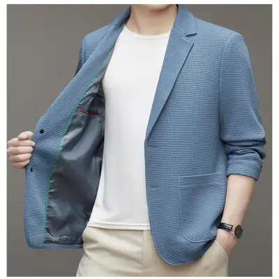 Spring Men's Knitted Waffle Casual Suit Jacket