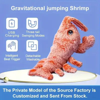 Pet Gravity Shrimp Plush Toy USB Charging Simulate Lobster Electric Jumping Cat Toys, Simulation Lobster Dog Toy, USB Charging With Catnip Plush Cat Toy, Pet Dog Cats Stuffed Interactive Toy