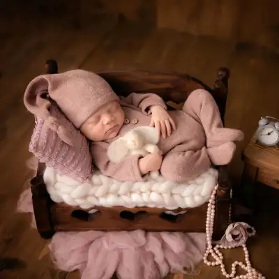 Newborn Photography Knitted Jumpsuit Long Tail Hat Two-piece Set