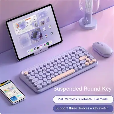 Three Mode Bluetooth Keyboard And Mouse Set Wireless Brain Laptop Girls Office Tablet