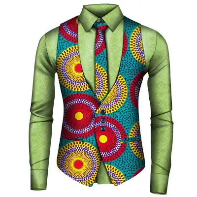 African Men's Shirt Vest Tie Three-piece Set