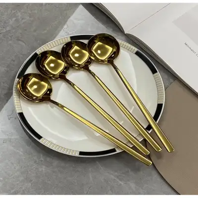 304 Stainless Steel Household Golden Round Head Spoon Creative