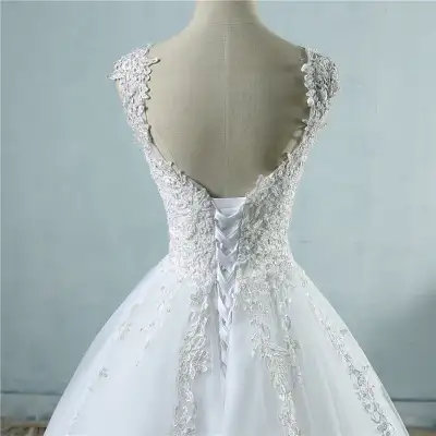 High Waist Wedding Dress With Deep V-neck