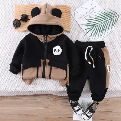 Boys And Girls Casual Fleece-lined Two-piece Suit