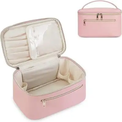 Women's Leather PU Cosmetic Bag Portable Large Capacity Multifunctional Waterproof