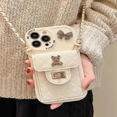 Metal Bow Bear Rhombus Card Holder Phone Case