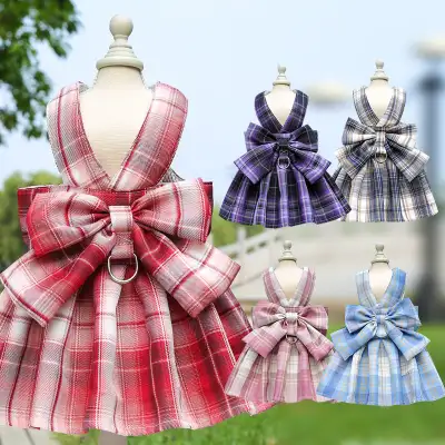 Pet Plaid Skirt Chest Strap Hand Holding Rope