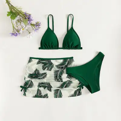 Medium And Large Children's Swimsuit Three-piece Printing