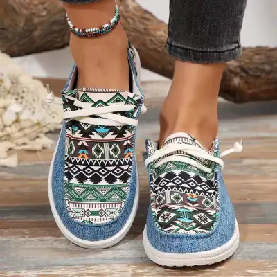 New Print Flats Shoes Summer Spring Casual Canvas Loafers For Women