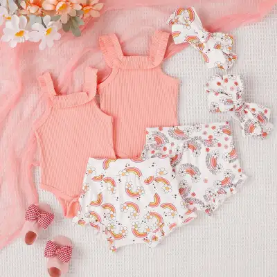 Infant Toddler Romper Rainbow Printing Shorts Two-piece Suit