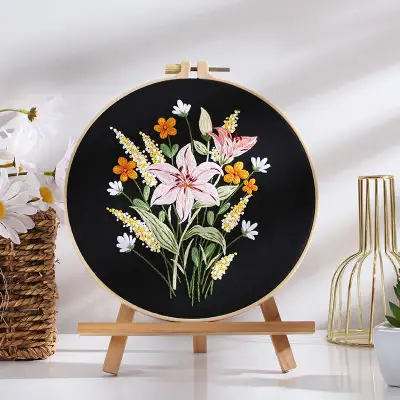 Diy Handmade Embroidery Material Package Colorful Time Flower Bouquet Hanging Painting