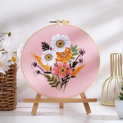 Diy Handmade Embroidery Material Package Colorful Time Flower Bouquet Hanging Painting