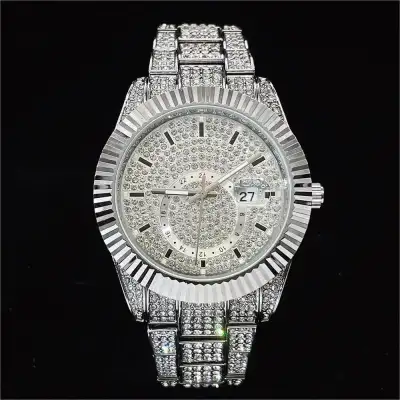 Silver Full Diamond Night Glow Waterproof Men's Watch