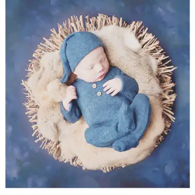 Newborn Photography Knitted Jumpsuit Long Tail Hat Two-piece Set