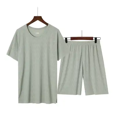 Men's Ice Silk Pajamas Summer Short Sleeve Suit Casual