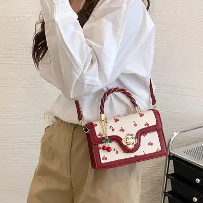 Cute Cherry Twist Portable Small Square Bag