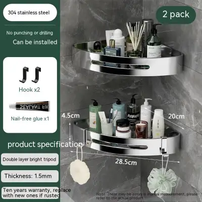 Bathroom Triangle Storage Rack Punch-free Stainless Steel