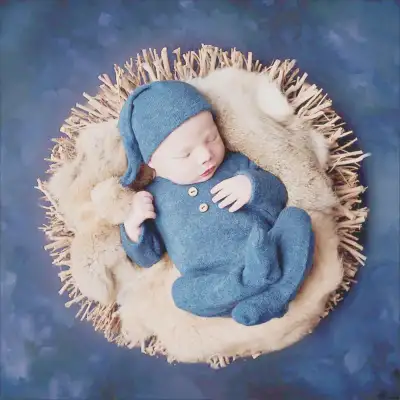 Newborn Photography Knitted Jumpsuit Long Tail Hat Two-piece Set