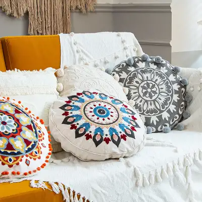 Moroccan Ethnic Style Hand-embroidered Round Pillow Cover