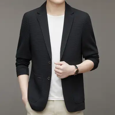 Spring Men's Knitted Waffle Casual Suit Jacket