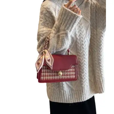 Woolen Texture Shoulder Small Square Bag