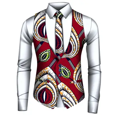 African Men's Shirt Vest Tie Three-piece Set