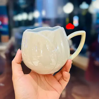 Female Gaomei Tulip Ceramic Mug Without Spoon Girly Heart Water Cup