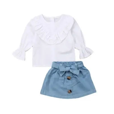 Children's Clothing Spring And Autumn Infant Toddler Fresh White Jersey Denim Skirt Suit