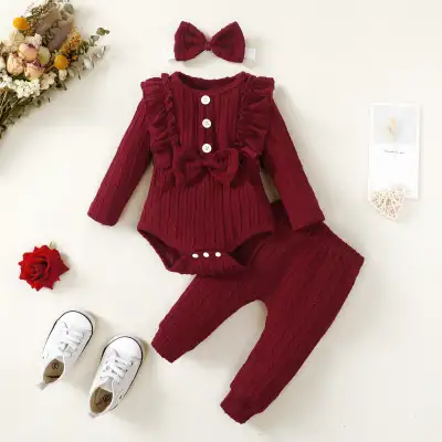 Girls' Solid Color Romper Trousers Suit