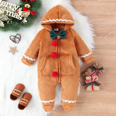 Children's Christmas Clothes Baby Zipper Hooded Jumpsuit