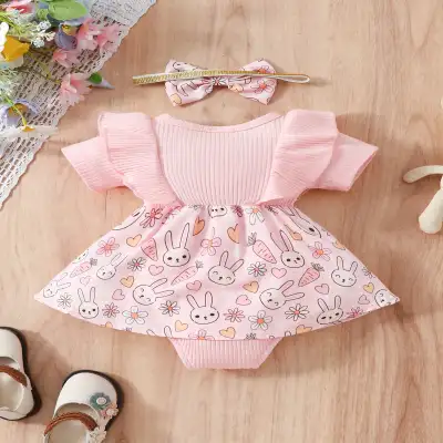 Baby One-piece Floral Bow Triangle Rompers