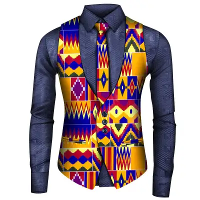 African Men's Shirt Vest Tie Three-piece Set