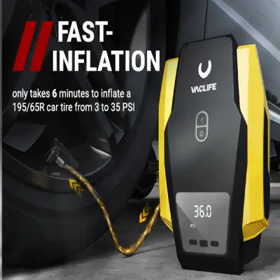 VacLife Air Compressor Tire Inflator, DC 12V Portable Air Compressor For Car Tires, Auto Tire Pump With LED Light, Digital Air Pump For Car Tires, Bicycles And Other Inflatables