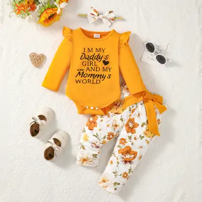 Pants Letter Printing Romper Three-piece Suit