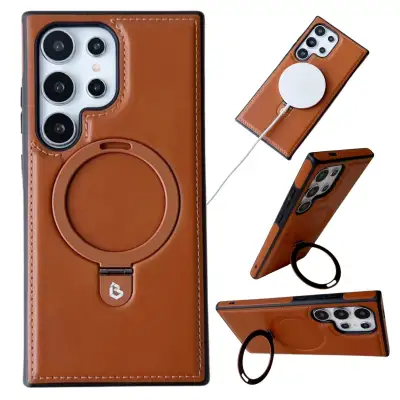 Magnetic Charging Ring Holder Leather Business Protective Cover