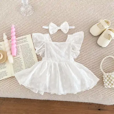 Baby Girl Flounced Sleeve Lace Jumpsuit Princess Dress