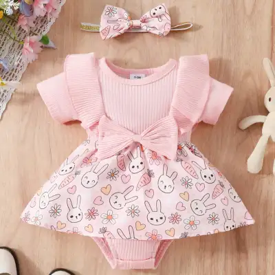 Baby One-piece Floral Bow Triangle Rompers