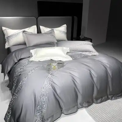 120 Long-staple Cotton Four-piece Set High-grade Simple Embroidery Light Luxury Quilt Cover Bed Sheet Bedding