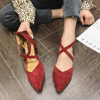 Women's Flat Bottomed Pointed Toe Versatile Cross Tie Single Shoes