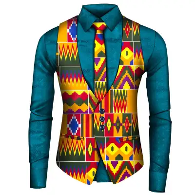 African Men's Shirt Vest Tie Three-piece Set