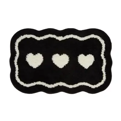 Ins Style Black And White Bathroom Absorbent Floor Mat Household Thickened Fluff Non-slip Foot Mat Flocking Carpet